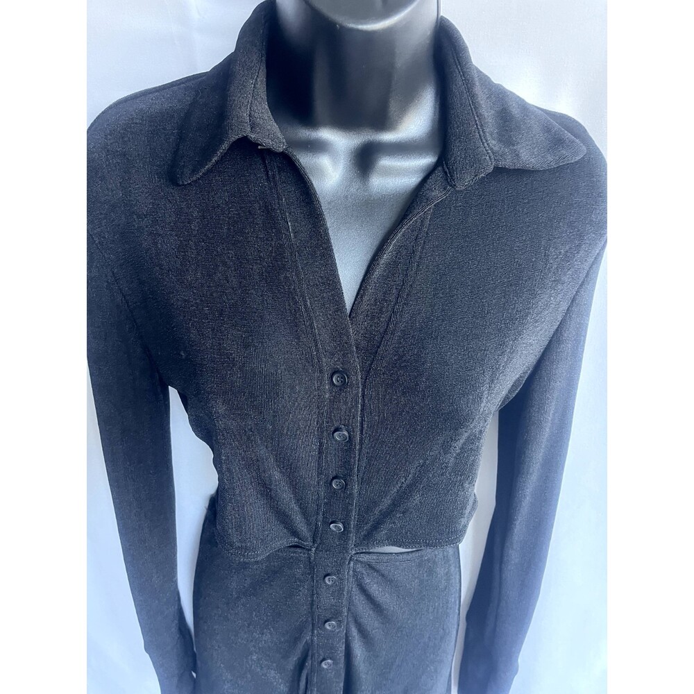 Bobbi Rocco NWT Black Slinky Long Sleeve Midi Dress With Cut Outs LBD Classy L - Picture 3 of 12